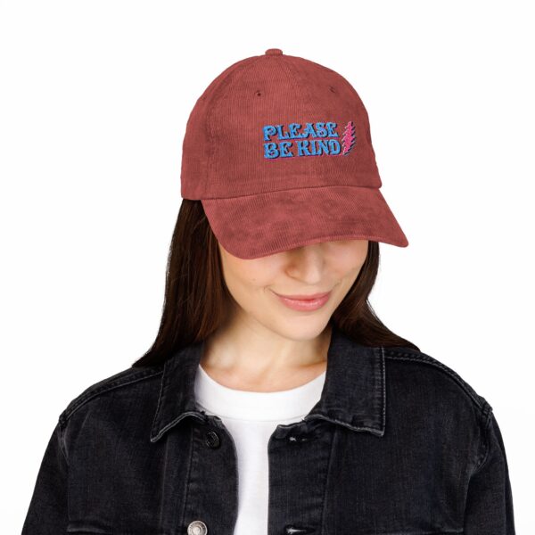 15827765822240817114_2048-1.jpeg Please Be Kind Embroidered Corduroy Cap